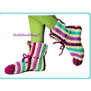 Vintage Knitting Pattern Comfy Striped Slippers PDF Instant Digital Download Quick Easy Womens Mens Childrens 10 Ply