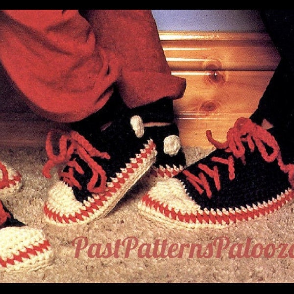 Motifs au crochet vintage amusants famille baskets pantoufles chaussures PDF téléchargement numérique instantané femmes hommes enfants chaussures de course chaussons 14 plis