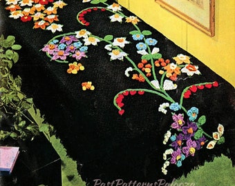 Vintage Crochet Flower Fountain Squares Afghan Pattern PDF Instant Digital Download Lilies Wildflower Floral Spray Bedspread 10 Ply