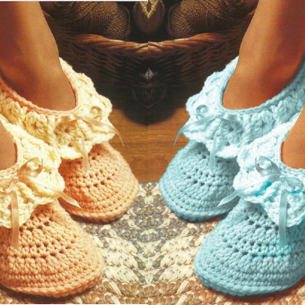 Pantoufles à volants pour femmes faciles et rapides au crochet vintage PDF Téléchargement numérique instantané Chaussettes maison rétro 3 tailles 10 épaisseurs