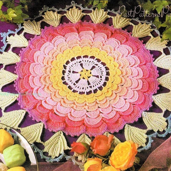 Vintage Crochet Pattern 15" Springtime Flower Spring Easter Doily Centerpiece Mat PDF Instant Digital Download Table Decor Cotton Thread