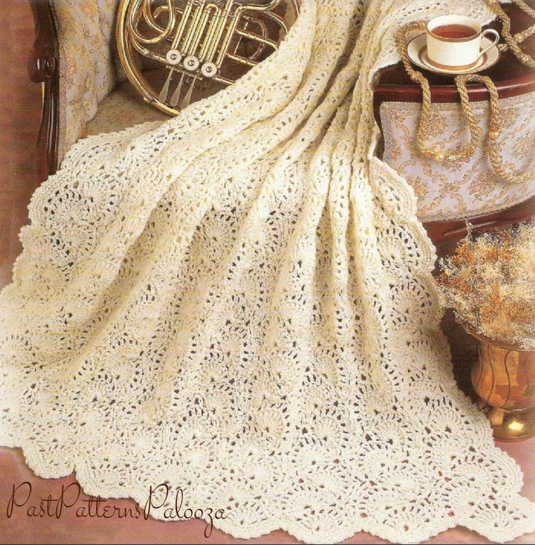 Vintage Crochet Pattern Swirling Wavy Shells Wave Afghan PDF Instant Digital Lacy Throw Blanket 49x53 10 Ply Etsy
