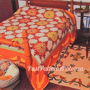 Vintage Sewing Pattern Autumn Oak Leaf Bed Quilt PDF Instant Digital Download Cotton Applique Block Quilting 92x109 image 2