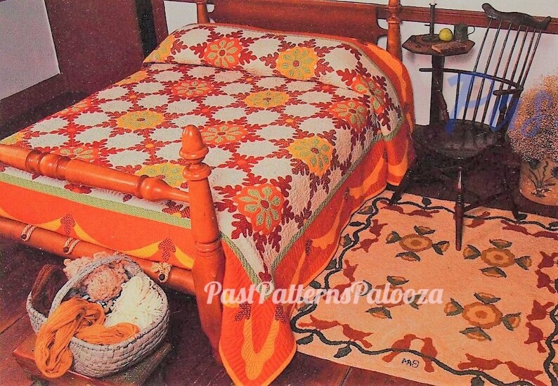 Vintage Sewing Pattern Autumn Oak Leaf Bed Quilt PDF Instant Digital Download Cotton Applique Block Quilting 92x109 image 2