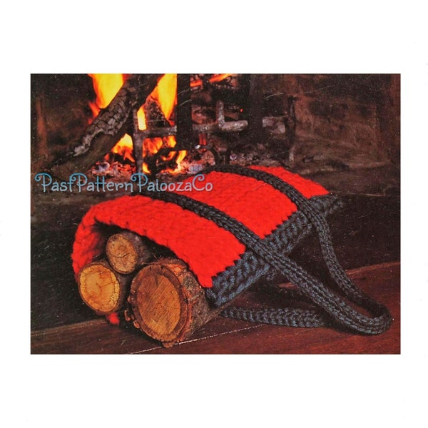 Vintage Crochet Pattern Log Carrier Fireplace Wood Holder With Handles PDF Instant Digital Download