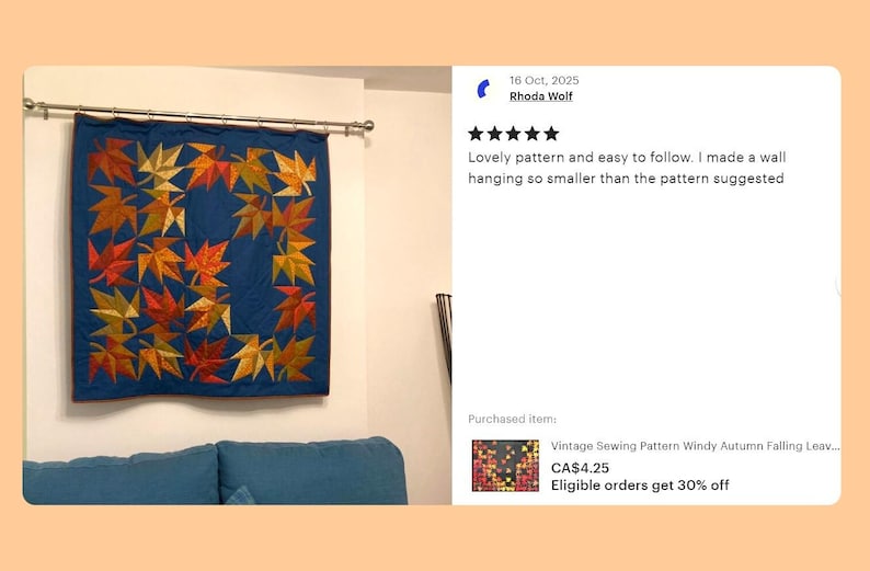 Vintage Sewing Pattern Windy Autumn Falling Leaves Patchwork Bed Quilt ...