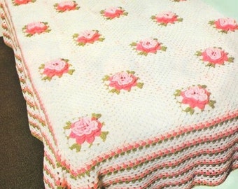 Vintage Crochet Pattern Classic Roses Bedspread Afghan PDF Instant Digital Download Flower Granny Square Throw Coverlet 8 Ply
