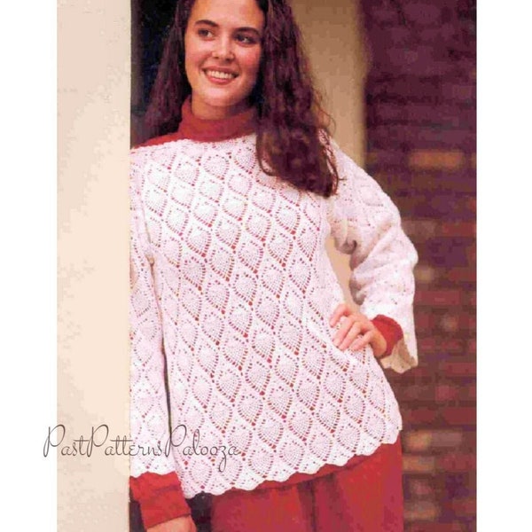 Vintage Crochet Pattern Womens Pineapple Lace Pullover Top PDF Instant Digital Download Cotton Thread Sweater S M L XL