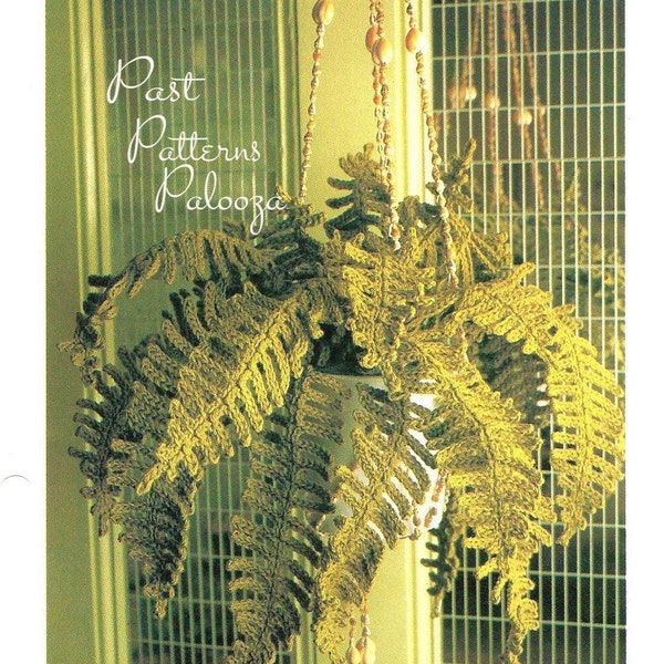 Vintage-Häkelmuster, realistische Topffarnpflanze, PDF, sofortiger digitaler Download, hängende Zimmerpflanze, 5-lagig