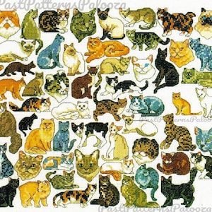 Vintage Cross Stitch Patterns Mini Kitty Cat Motifs PDF Instant Digital Download Embroidery 56 Purebred Cat Breeds Designs A1