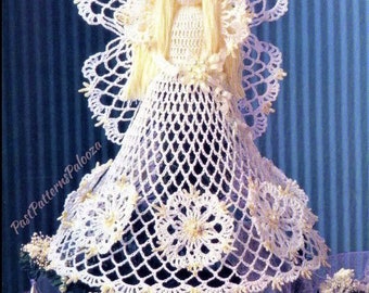 Vintage Crochet Pattern 13" Snowflake Christmas Angel Tree Topper or Centerpiece Lace & Pearls PDF Instant Digital Download Thread Crochet