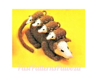 Vintage Crochet Pattern 12" Opossum Family Possom Mama & Babies Passel PDF Instant Digital Download Amigurumi Plush Soft Stuffed Toy 10 Ply