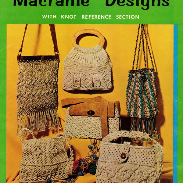 Vintage 12 Belt & Bag Macramé Designs Patterns Book 1970s Macrame Bags Handbag Purses Belts PDF Instant Download