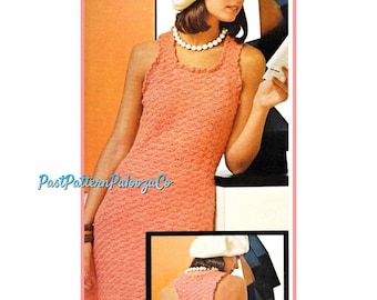 Vintage Crochet Pattern Womens Apricot Shells Midi Dinner Dress PDF Instant Digital Download Retro Ruffle Edge Gown '60s Glam 5 Ply
