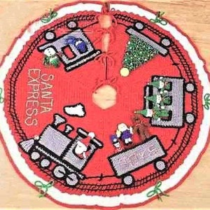 Vintage Christmas Tree Skirt Crochet Pattern 42" Santa Express Choo Choo Train PDF Instant Digital Download 10 Ply