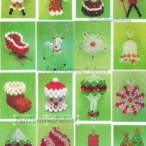 Vintage Beading Patterns Mini Classic Christmas Bead Ornaments 16 Designs PDF Instant Digital Download Mini Small Holiday Tree Trim 2-5&quot;