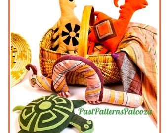 Vintage Sewing Pattern 15" Southwestern Animal Pillow Dolls Retro Mod Turtle Inchworm Antelope Quail Soft Toys PDF Instant Digital Download