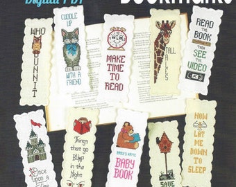 Vintage Cross Stitch Patterns Fun Bookmarks PDF Instant Digital Download Set of 10 Embroidered Book Marks