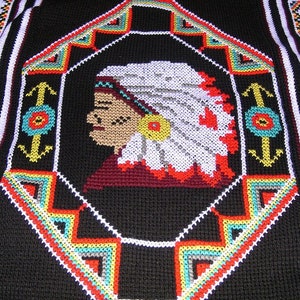 Vintage Crochet Afghan American Indian Blanket Pattern PDF Instant Digital Download Indian Chief Head Throw 4 Ply afbeelding 4