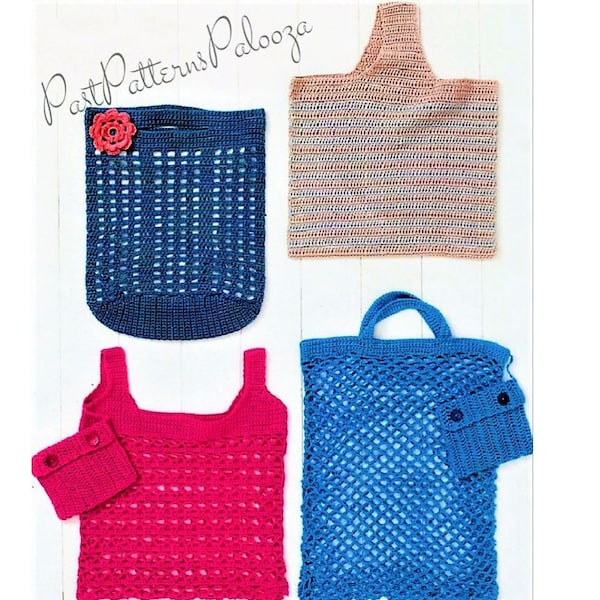 Vintage Crochet Patterns Carry All Totes Shopping Bags 4 Lacy Mesh Designs PDF Instant Digital Download 4 Ply