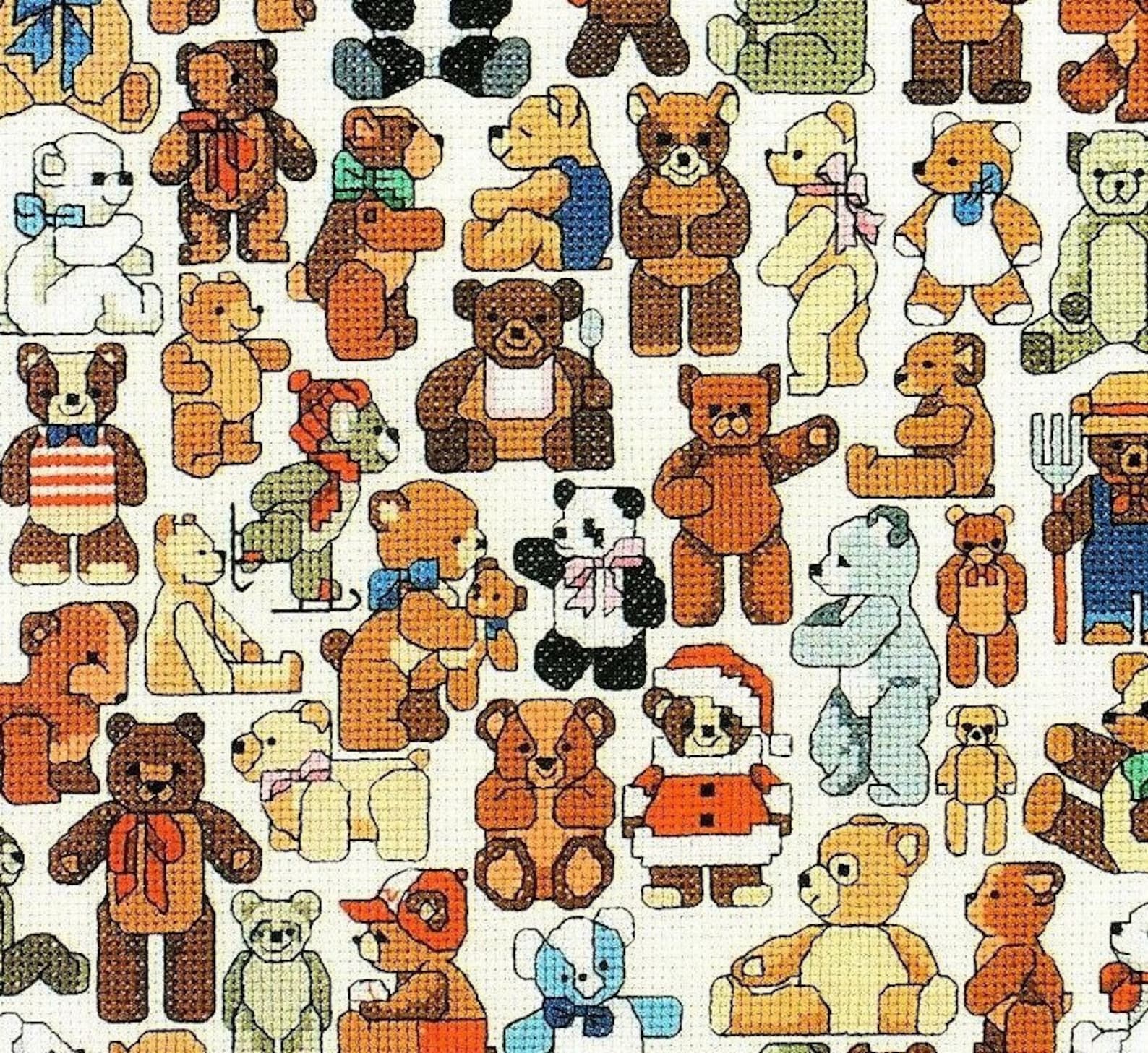 Vintage Cross Stitch Patterns Tons 'O Teddy Bears Motifs PDF Instant ...