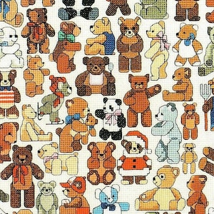Vintage Cross Stitch Patterns Tons 'O Teddy Bears Motifs PDF Instant Digital Download Embroidery Mini Cute Toy Bear 57 Designs A1 image 2