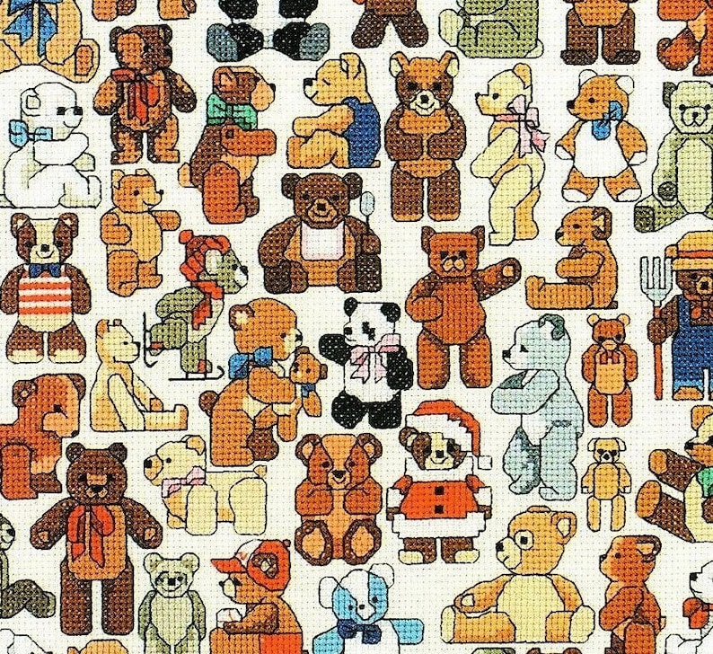 Vintage Cross Stitch Patterns Tons 'O Teddy Bears Motifs PDF Instant Digital Download Embroidery Mini Cute Toy Bear 57 Designs A1 image 2