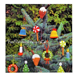 Vintage Christmas Knitting Pattern 3" Cute Mini Novelty Tree Ornaments PDF Instant Digital Download Ice Cream Cone Bell Wreath Lollipop