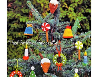 Vintage Christmas Knitting Pattern 3" Cute Mini Novelty Tree Ornaments PDF Instant Digital Download Ice Cream Cone Bell Wreath Lollipop