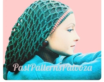 Vintage Crochet Pattern Womens Net Snood Retro Full Coverage Hairnet Hair Holder PDF Instant Digital Download Easy Stitch DK