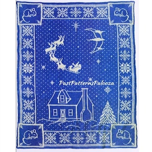Vintage Knitting Pattern The Night Before Christmas Sky Scene Afghan PDF Instant Digital Download Stranded Fair Isle  Blanket 10 Ply