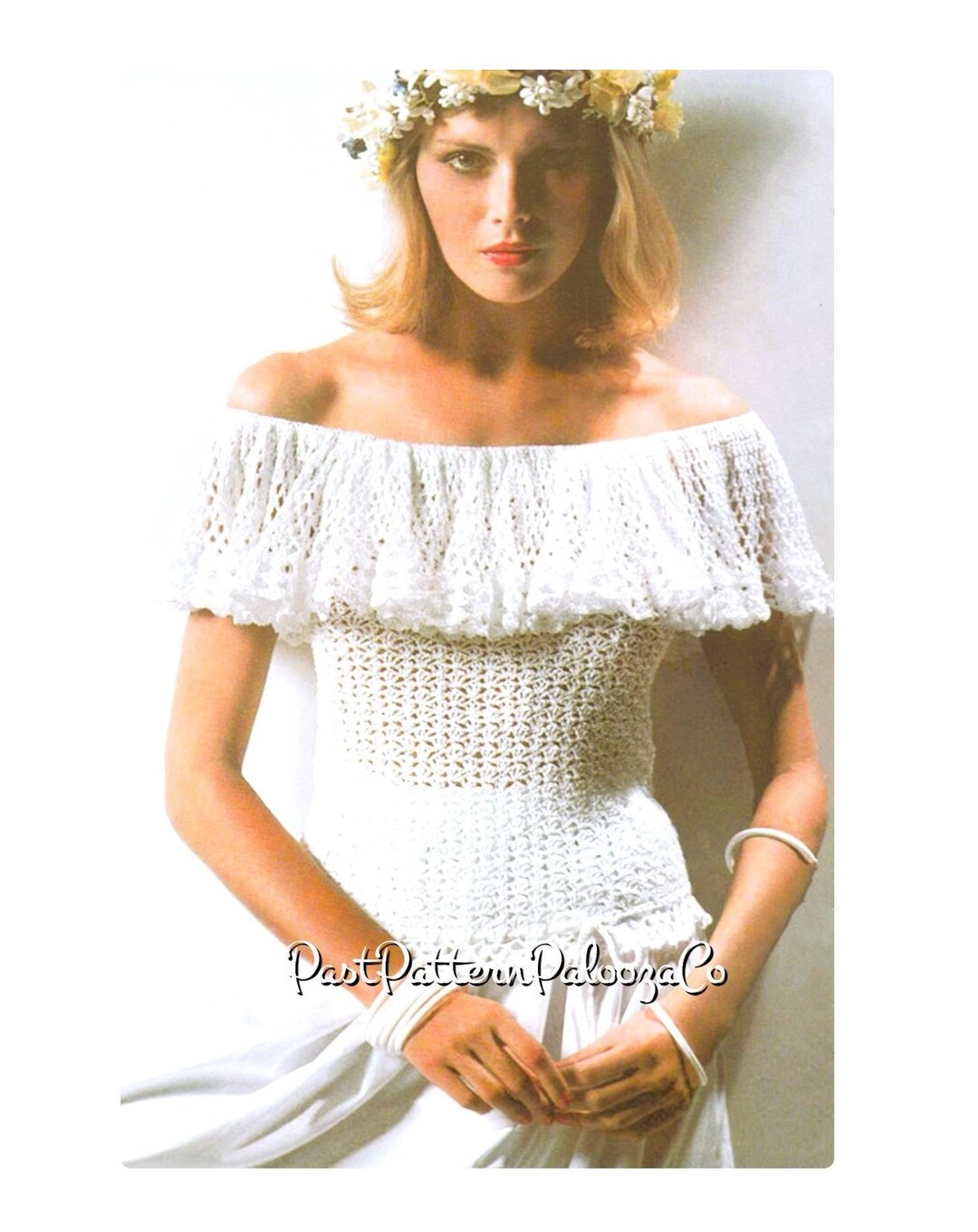Vintage Crochet Pattern Womens Feminine Ruffles & Shells Cotton Top PDF ...