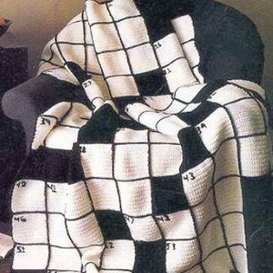 Vintage Crochet Pattern Crossword Puzzle Afghan PDF Instant Digital Download Fun Puzzle Lovers Throw Blanket Square Motifs Easy Beginners image 1