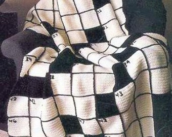 Vintage Crochet Pattern Crossword Puzzle Afghan PDF Instant Digital Download Fun Puzzle Lovers Throw Blanket Square Motifs Easy Beginners