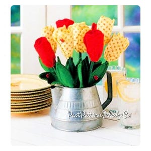 Vintage Sewing Pattern Calico Fabric Tulips Centerpiece PDF Instant Digital Download Plush Spring Flowers Bouquet Table Decor
