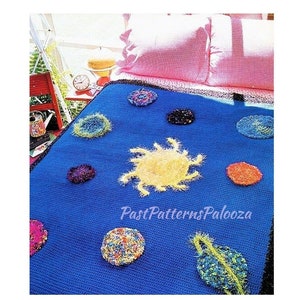 Vintage Crochet Pattern Sci Fi Solar System Planets Afghan PDF Instant Digital Download Galaxy Outer Space Throw Blanket 48x58 10 Ply