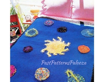 Vintage Crochet Pattern Sci Fi Solar System Planets Afghan PDF Instant Digital Download Galaxy Outer Space Throw Blanket 48x58 10 Ply