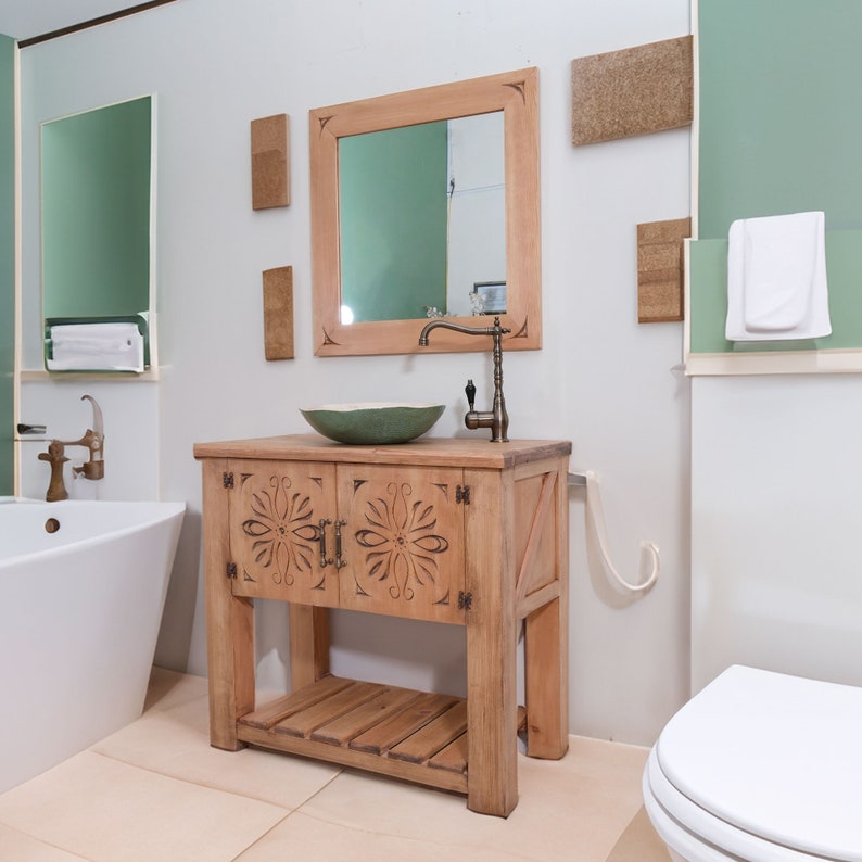 Wooden Handmade Retro Bathroom Cabinet Mirror Set Bathroom Vanity ...