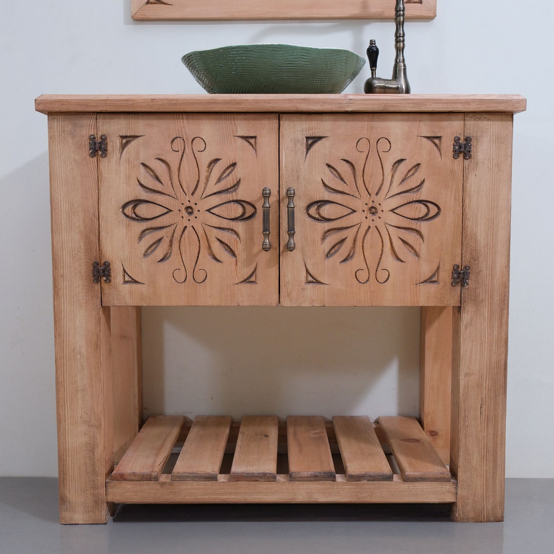 Wooden Handmade Retro Bathroom Cabinet Mirror Set Bathroom Vanity ...