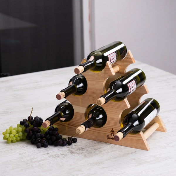 Puesto de vinos, Regalo del Día del Padre, Botellero de madera para 6 botellas, Regalo para el hogar, Querido regalo, Puesto de vinos de madera personalizado, porta copas de vino, Decoración