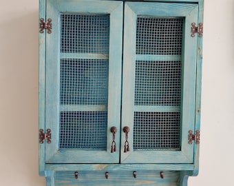 Wandkast, houten draadkast, vintage kast, badkamerkast, keukendecor rustieke wandplanken, boerderijdecor draadkunst wanddecor
