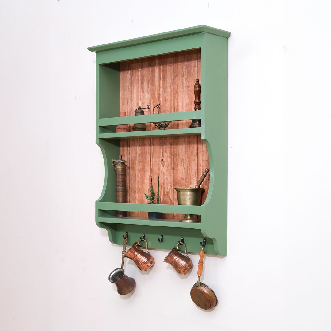 Handmade Wooden Kitchen Wall Shelf, Kitchen Shelves, Green Kitchen