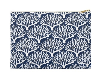 Navy & White Coral Pattern Accessory Pouch