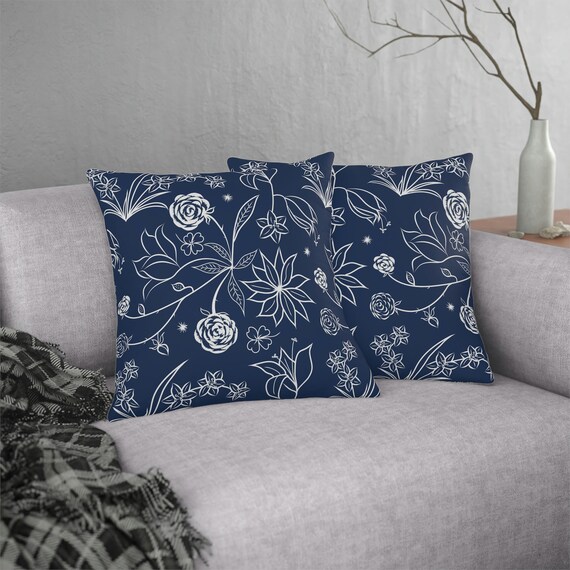 Navy blue floral pillows sale