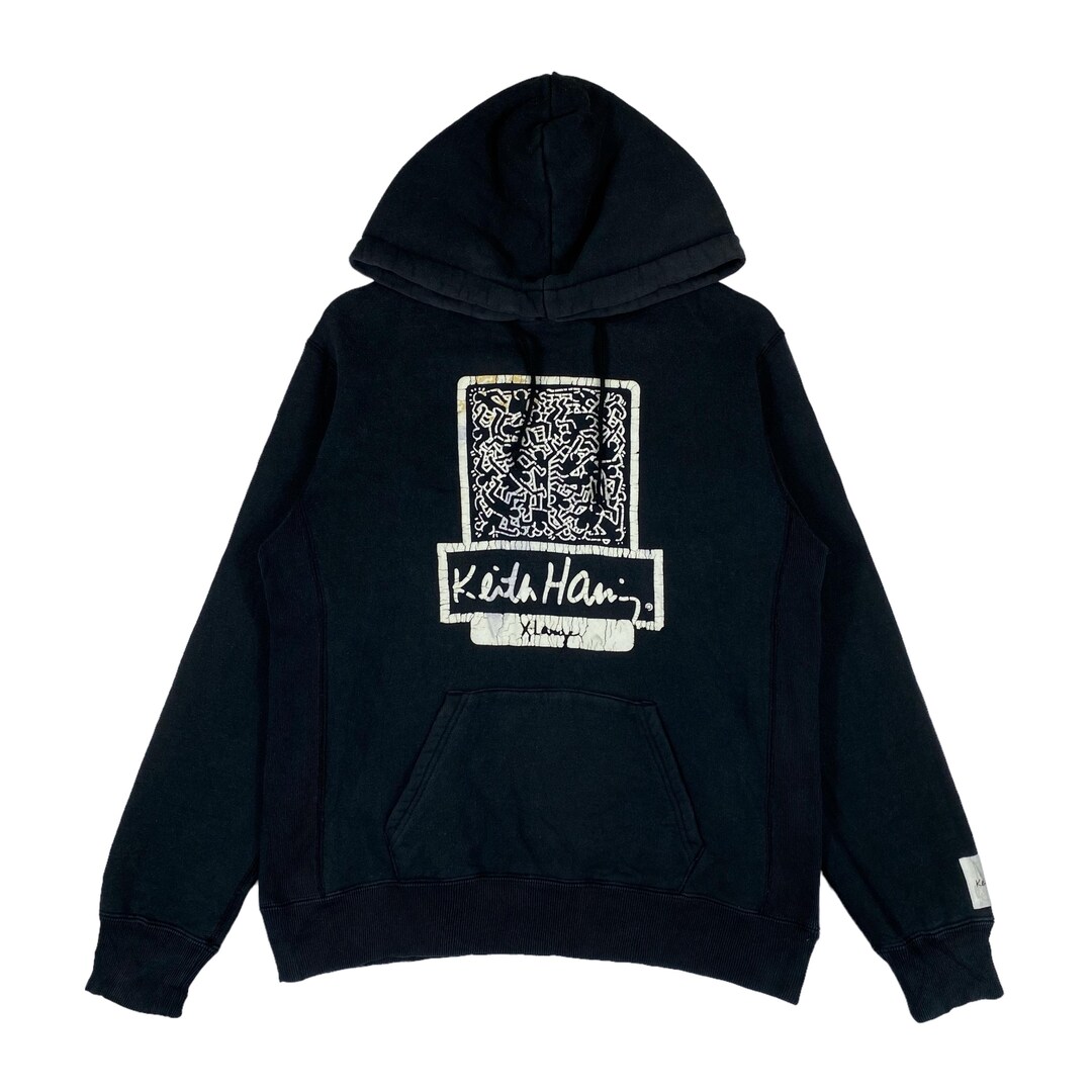 Vintage Xlarge X Keith Haring Hoodie Sweatshirt Black Big Logo Made in ...