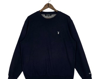Vintage Playboy Bunny Hoodie Sweater Pullover Dark Blue Jumper Size L