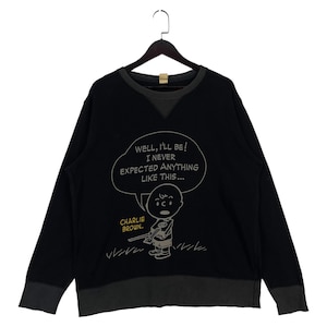 Vintage Peanuts Snoopy Sweatshirt Crewneck Black Pullover Jumper Size XL