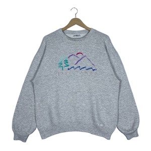 Vintage Lake Tahoe Sweatshirt Crewneck Grey Embroidery Logo Made In USA Pullover Jumper Size L