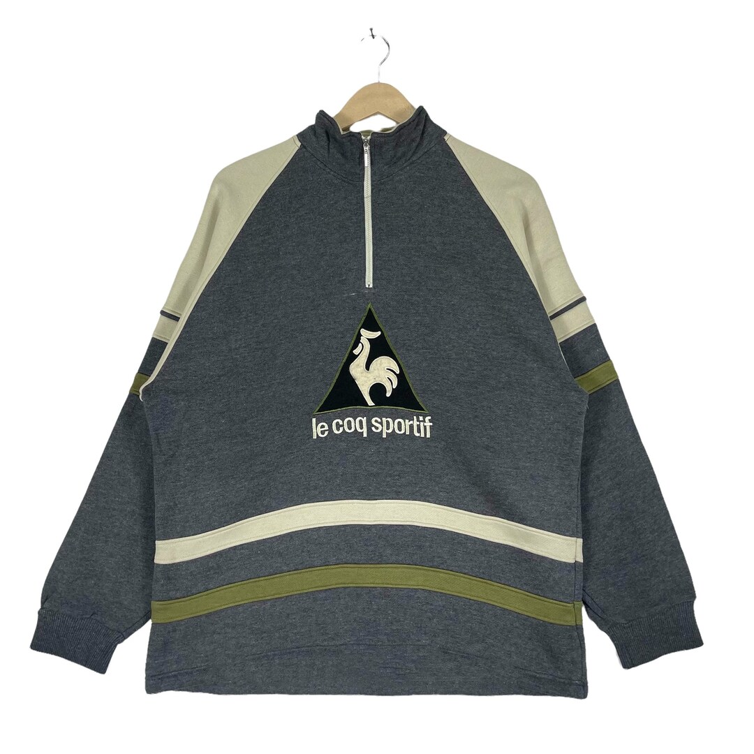 【le coq sportif】 Logo Fleece Sweatshirt ★ Loose Fit Vintage Le Coq Sportif Sweatshirt Half Zip Big Logo