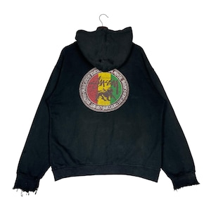 Vintage Stussy Rasta Hoodie Sweater Black Big Logo Back Hit Distressed Faded Made In USA  Pullover Jumper Size XL